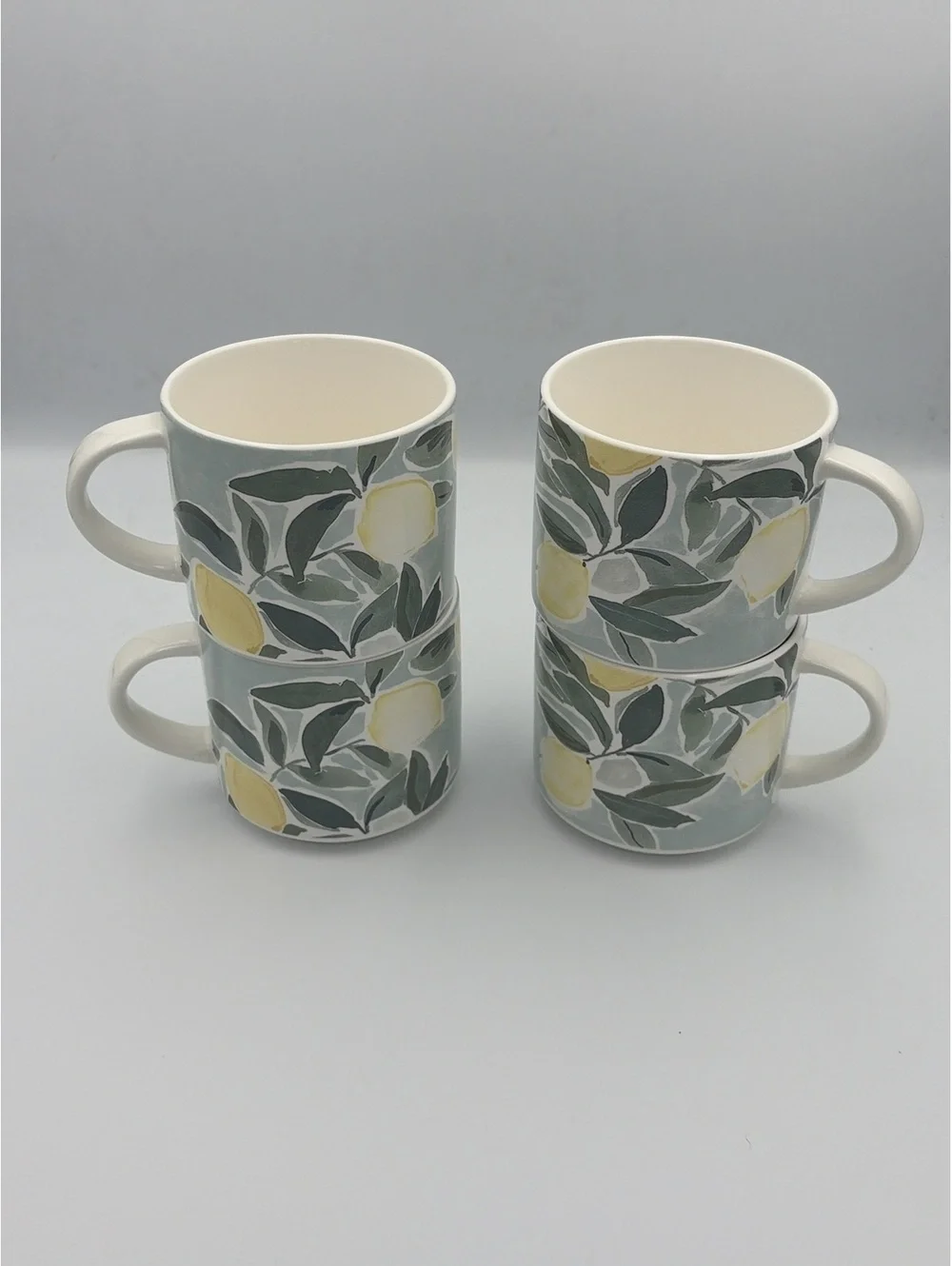 Pottery Barn Lot of 4 Coffee Mugs Rebecca Atwood Lemon Stoneware Cups